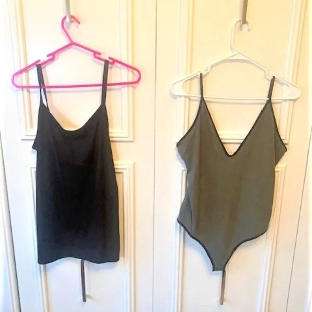 Express Olive bodysuit‎ + black tank EUC